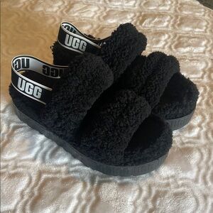 UGG Platform Fluffy Black Sandals - women’s size 8